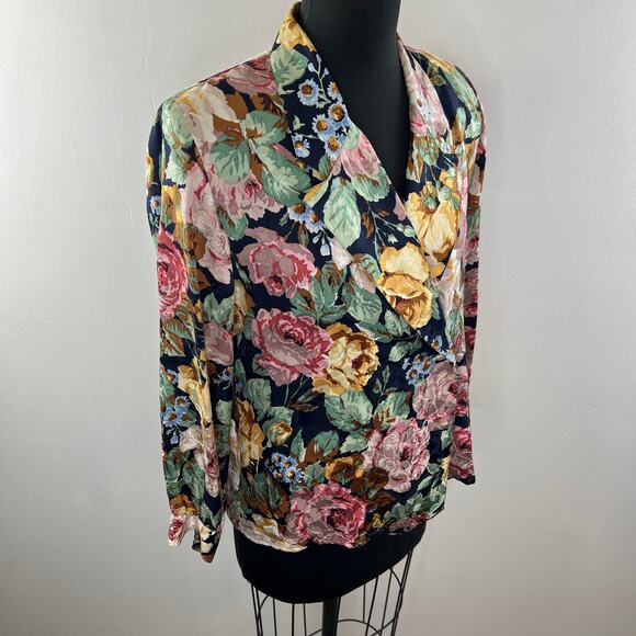 VTG Jerri Sherman Blazer Silk Floral Tapestry Notch Lapel Double Breasted Sz 6 - Picture 5 of 7
